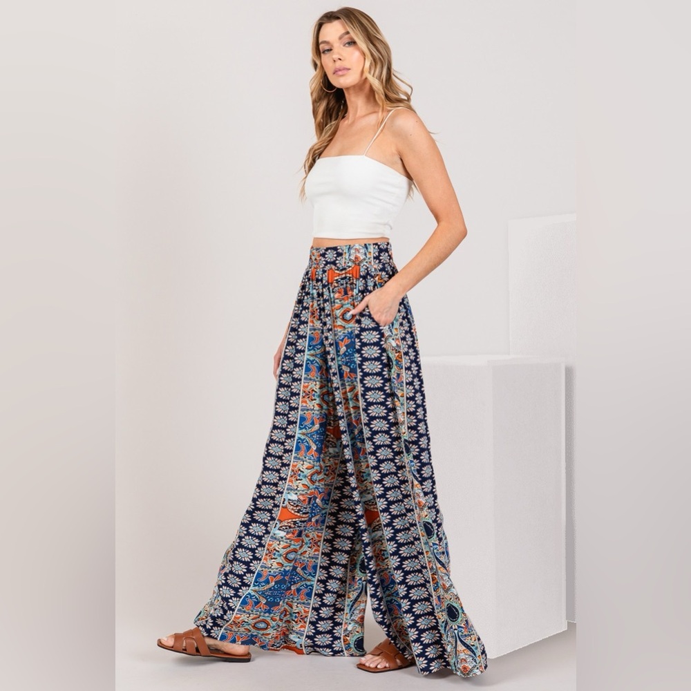 SAGE + FIG Bohemian Multi Geo Print Wide Leg Pants